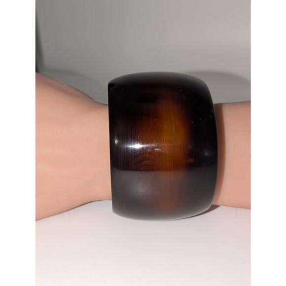 Vintage Cognac Stripe Simichrome Tested Heavy Wide Bangle Bracelet 88.27g - Picture 9 of 10